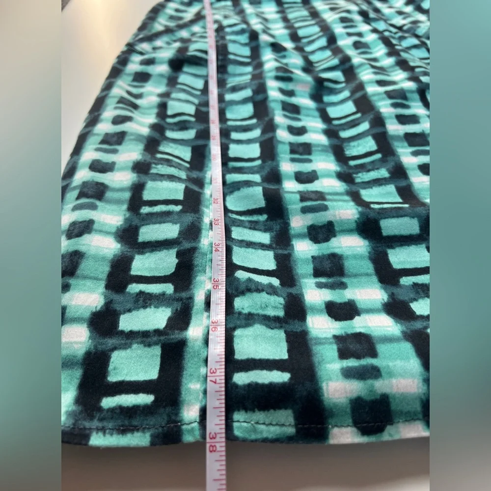 Marvin Richards Cotton Sheath Dress Teal Abstract Print Utility Pockets Size 4 - Picture 12 of 13